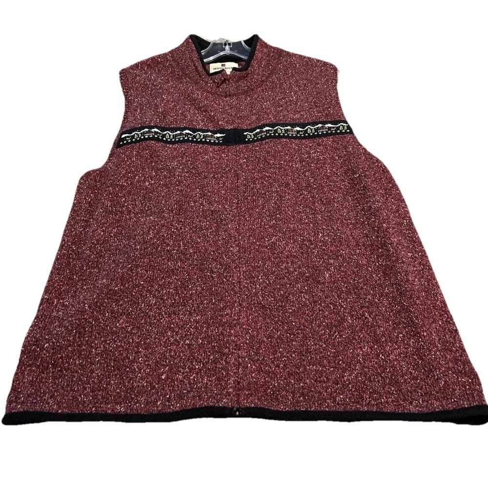 Vtg Woolrich Women's Ruby Red Heather Sweater Vest Sz XL Zip Cotton Blend